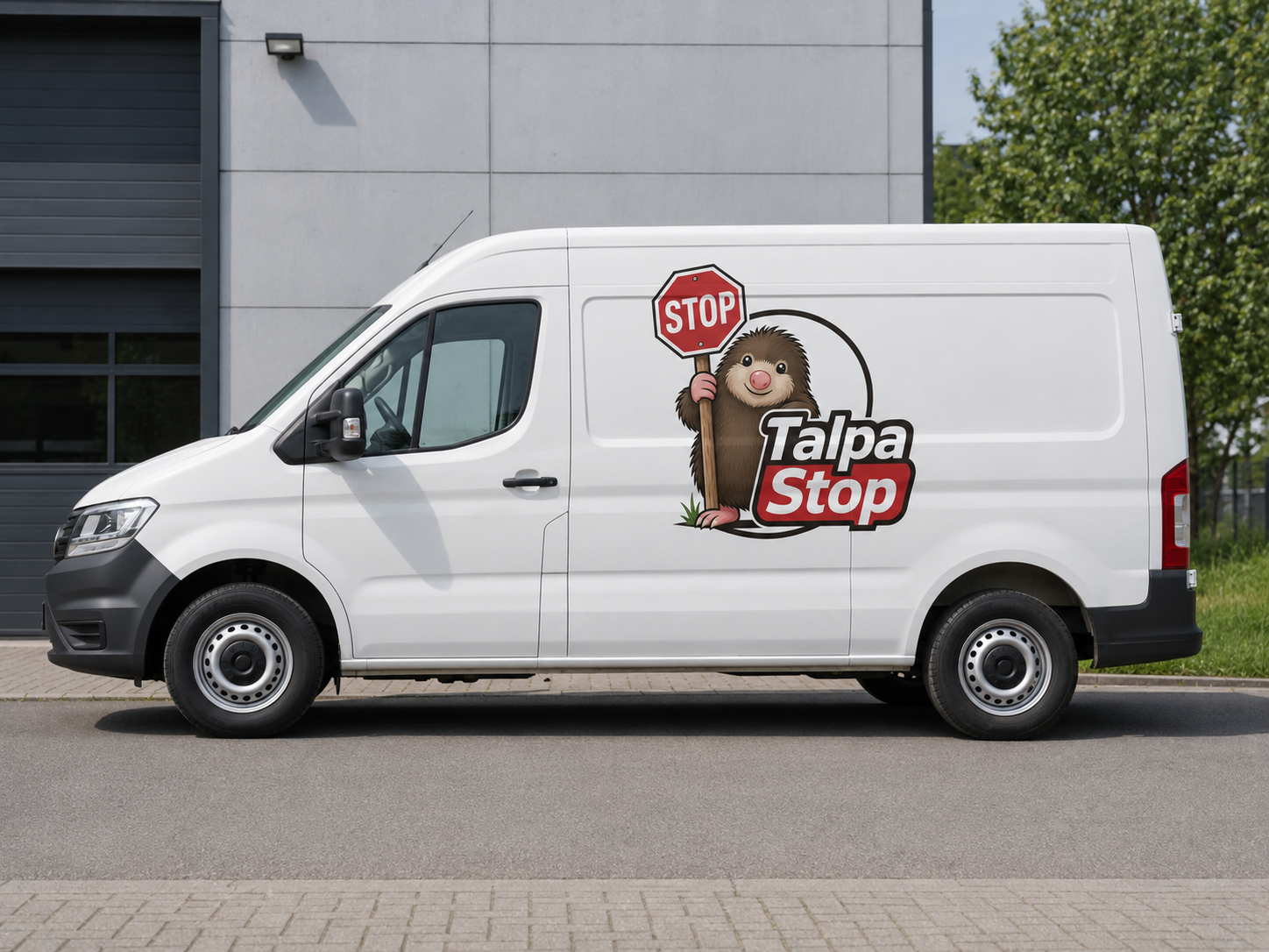 Illustrazione del furgone Talpa Stop brandizzato